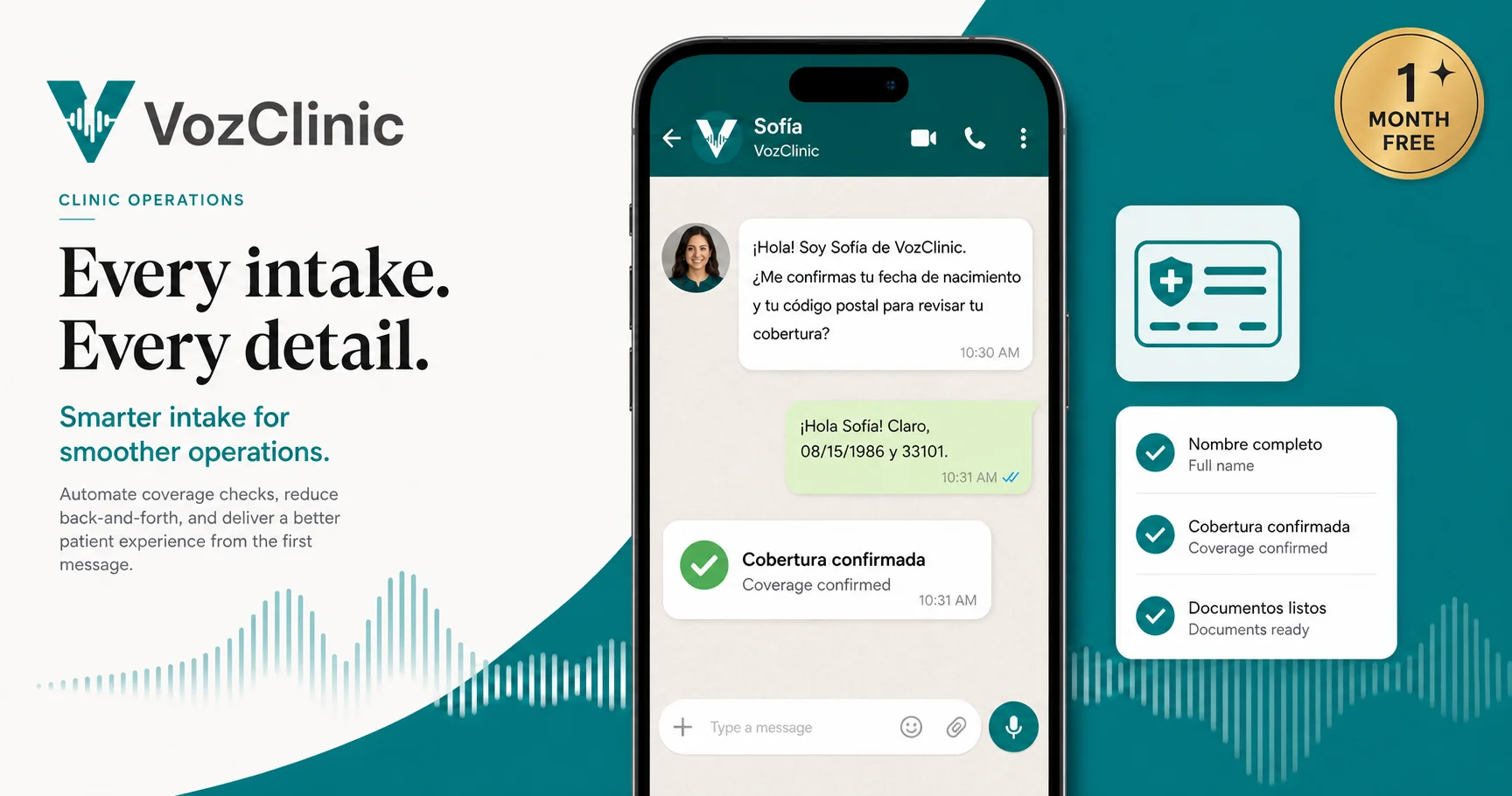 Bilingual AI receptionist verifying a cross-border patient's insurance and intake on WhatsApp before the appointment