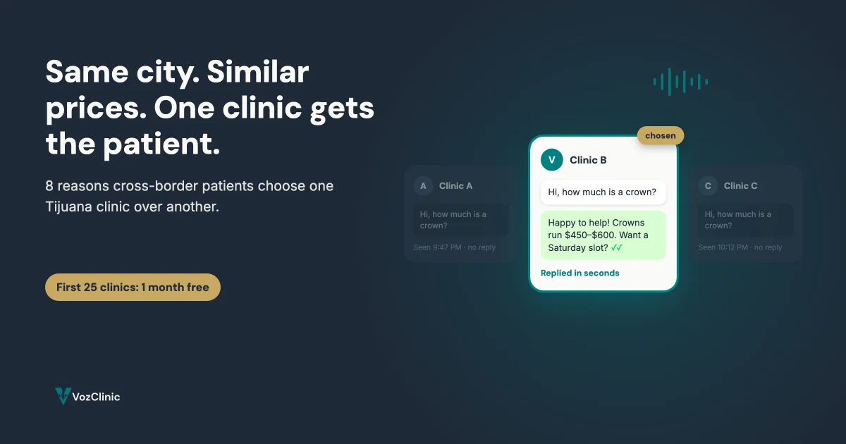 Cross-border patient comparing Tijuana clinics on WhatsApp and choosing the one that answered first